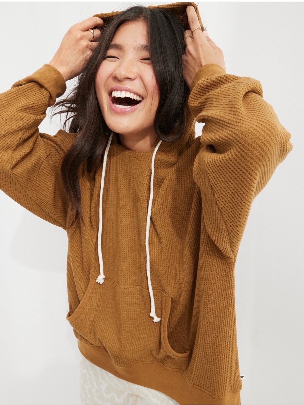 Aerie Cozy Waffle-Knit Hoodie - medium